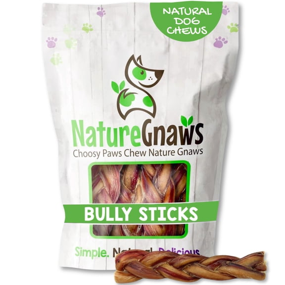Nature Gnaws Braided Bully Sticks for Dogs 5-6" (10 Count) - Long Lasting for Small and Medium Dogs - Natural Beef Dog Chew Bones - Rawhide Free