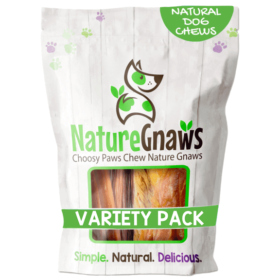 Nature Gnaws GnawBag Variety Pack for Large Dogs (12 Count) Natural Rawhide-Free Dog Chews