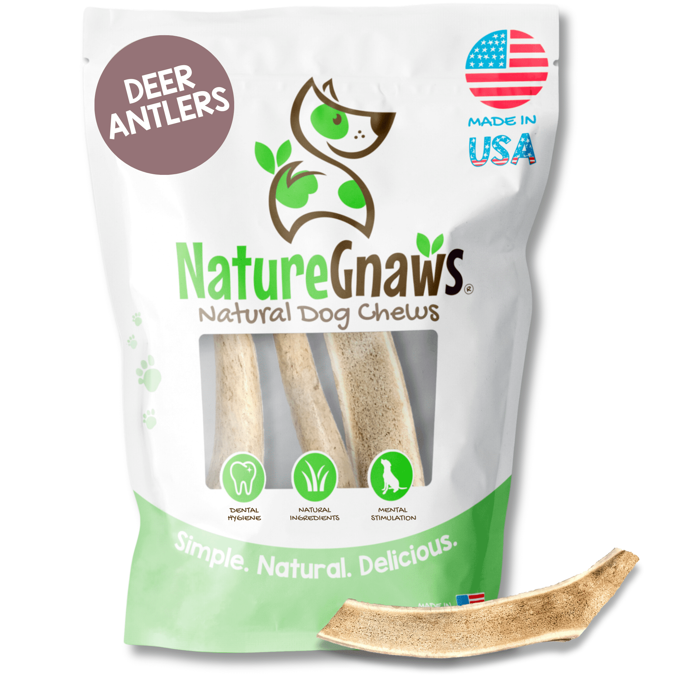 Nature Gnaws USA Deer Antlers for Dogs 4-7" (3 Count) Rawhide-Free Chew Bones