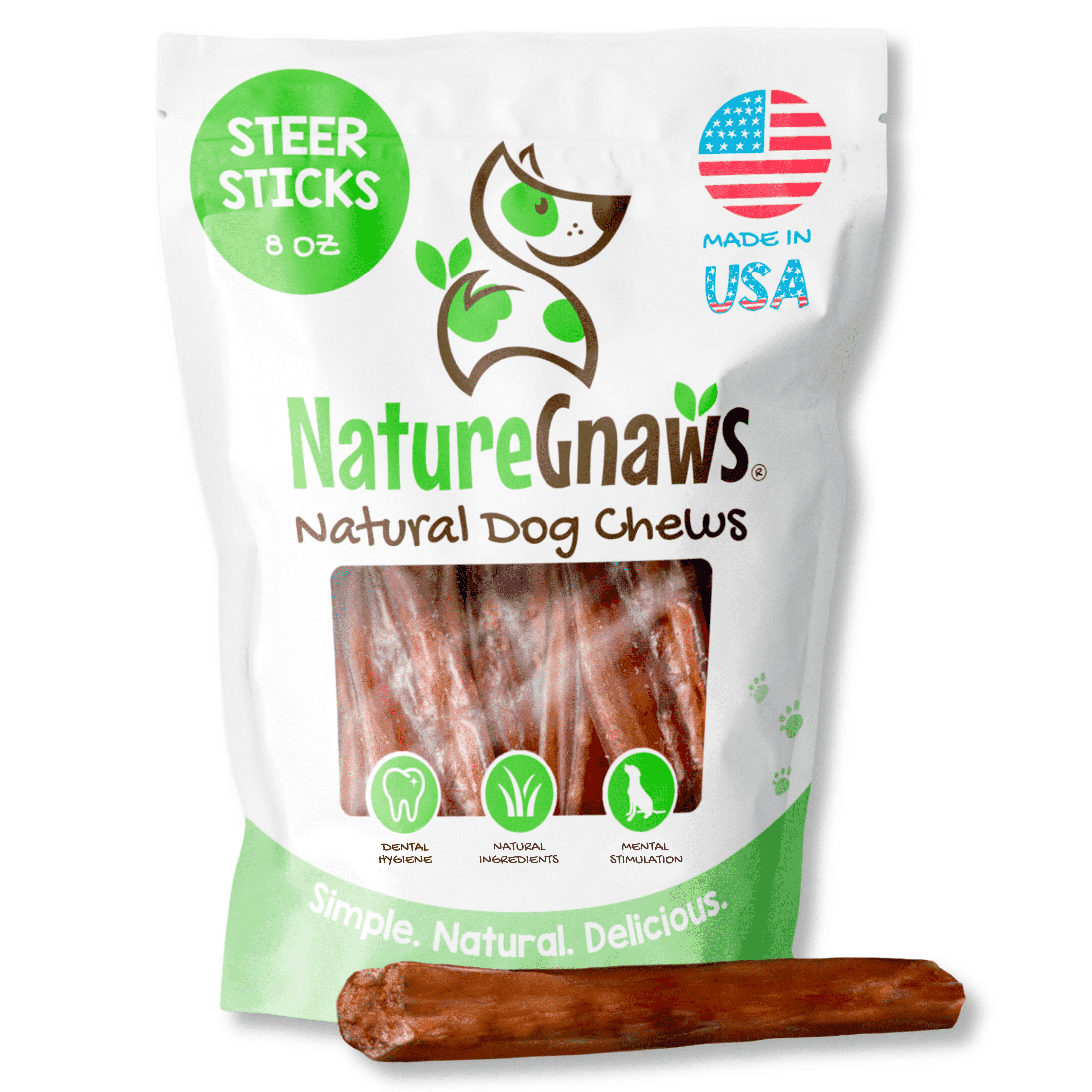 Nature Gnaws USA Steer Bully Sticks for Dogs (8 oz) Rawhide-Free Beef Chew Treats