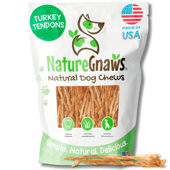 Nature Gnaws USA Turkey Tendons for Dogs (4 oz) Rawhide-Free Natural Chew Treats