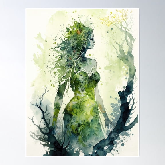 Nature Goddess - Woodland Witchy Forest Greenwoman Poster Wall Art, Modern Wall Decor, 16x24 UNFRAMED