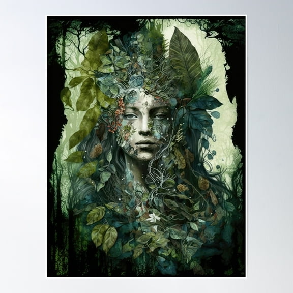 Nature Goddess - Woodland Witchy Forest Greenwoman Poster Wall Art, Modern Wall Decor, 8x12 UNFRAMED
