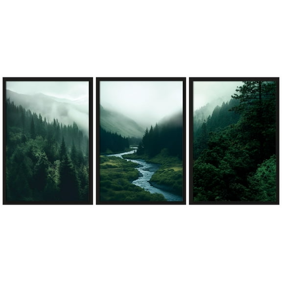 Nature Green Artwork Foggy Forest Canvas Wall Art Framed Scenery Prints Green Landscape Decor for Living Room,Bedroom,Office, Dining room - 16"x24"x3
