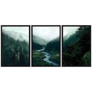 TOARTi Nature Green Artwork Foggy Forest Canvas Wall Art Framed Scenery Prints Green Landscape Decor for Living Room,Bedroom,Office, Dining Room - 16"x24"x3