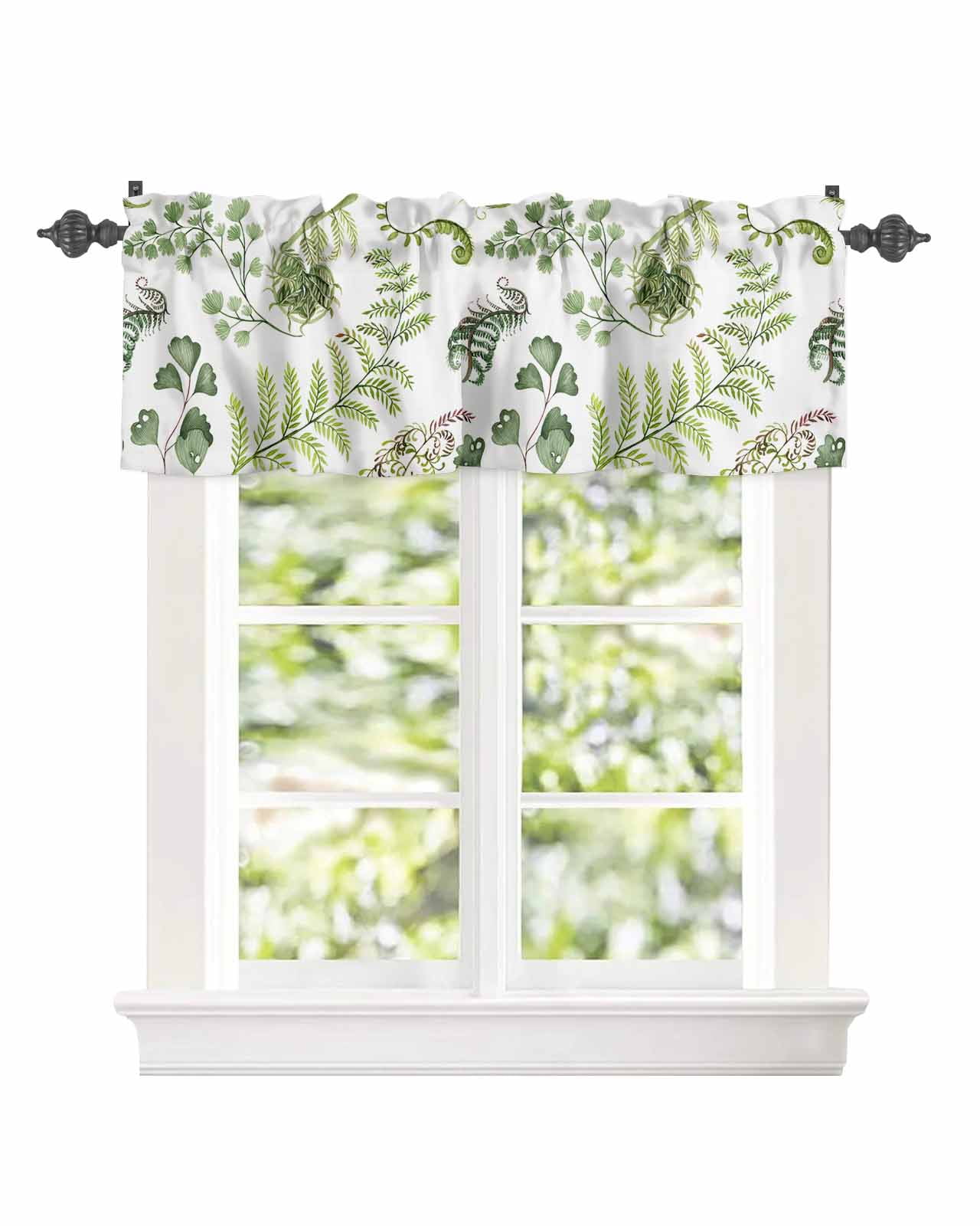 Nature Green Ferns Botanical Leaf Window Valances for Kitchen,Rod