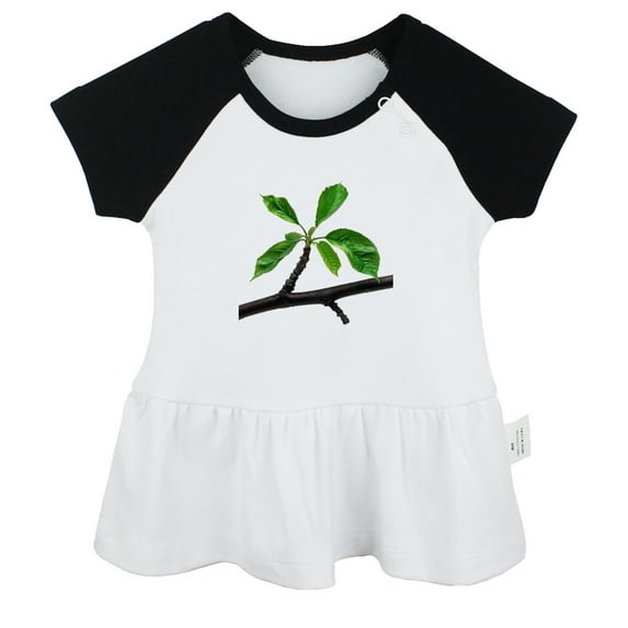 Nature Green Leaf Pattern Dresses For Baby, Newborn Babies Skirts, Infant Princess Dress, 0-24M Kids Graphic Clothes (Black Raglan Dresses, 0-6 Months)