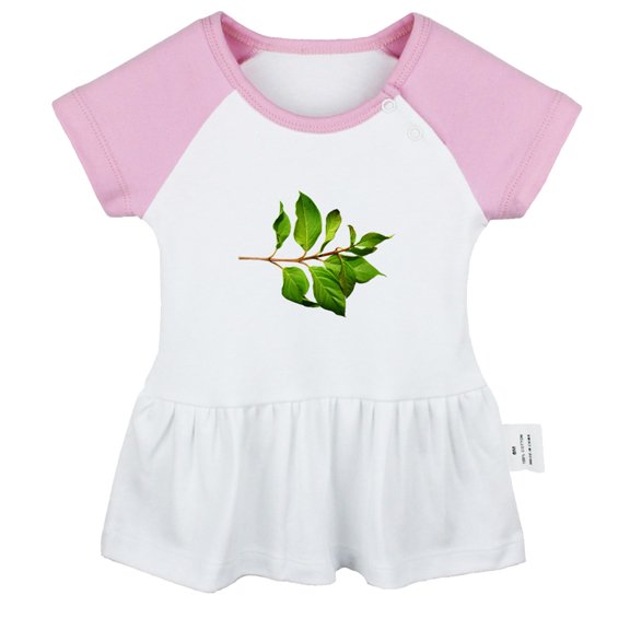 Nature Green Leaf Pattern Dresses For Baby, Newborn Babies Skirts, Infant Princess Dress, 0-24M Kids Graphic Clothes (Pink Raglan Dresses, 0-6 Months)