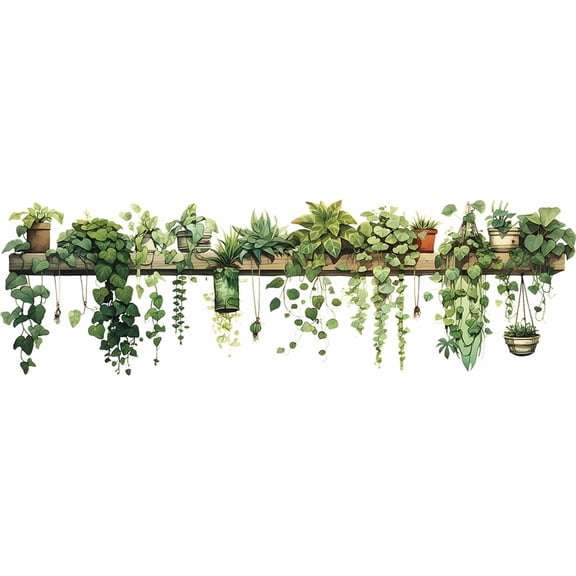 Nature Green Plants Peel and Stick Wall Decals Wallpaper, Removable Wall Decals Shelves Green Plants Vinyl Art Wall Stickers & Murals for Living Room Kitchen Bathroom Decoration