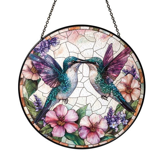Nature Hummingbird Lavender Round Window Hanging Art