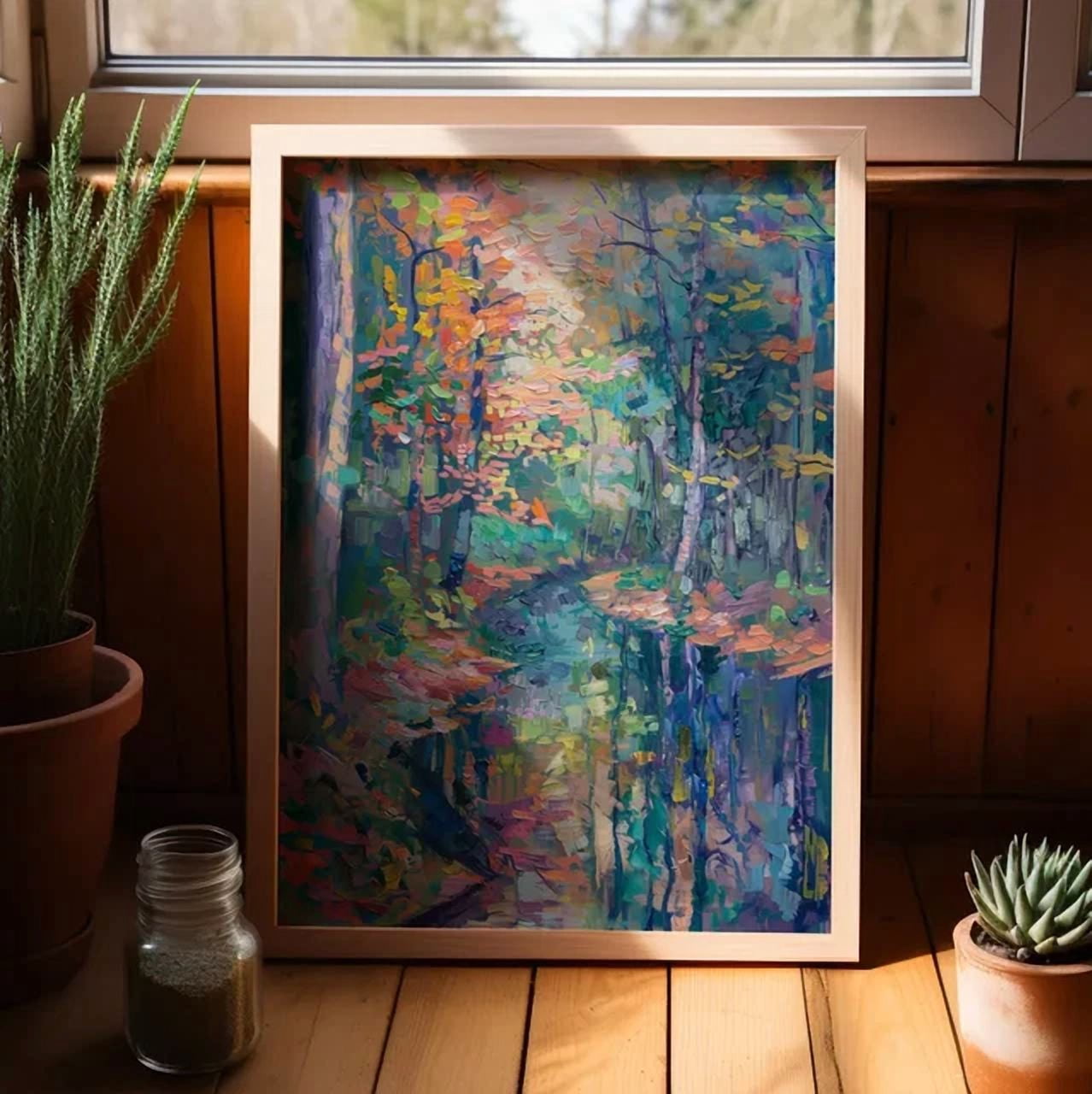 Nature Impressionism Painting Poster Abstract Forest River Home Decor ...