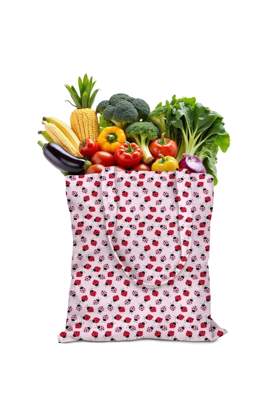 Nature Insect Canvas Tote Bag with Cute Ladybug Print, Durable Eco-Friendly Reusable Shopping Bag, Lightweight Foldable Handbag for School & Beach