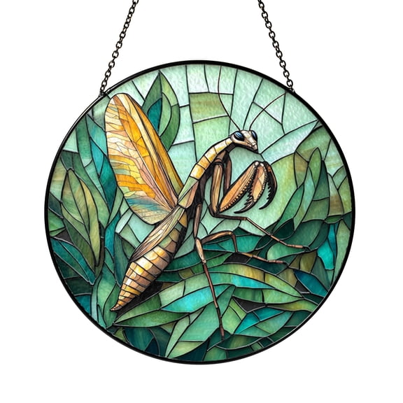 Nature Insect Glass Suncatcher Window Hanging Decor, Praying Mantis Light Catcher Accent, Creative Gift for Bug Collectors