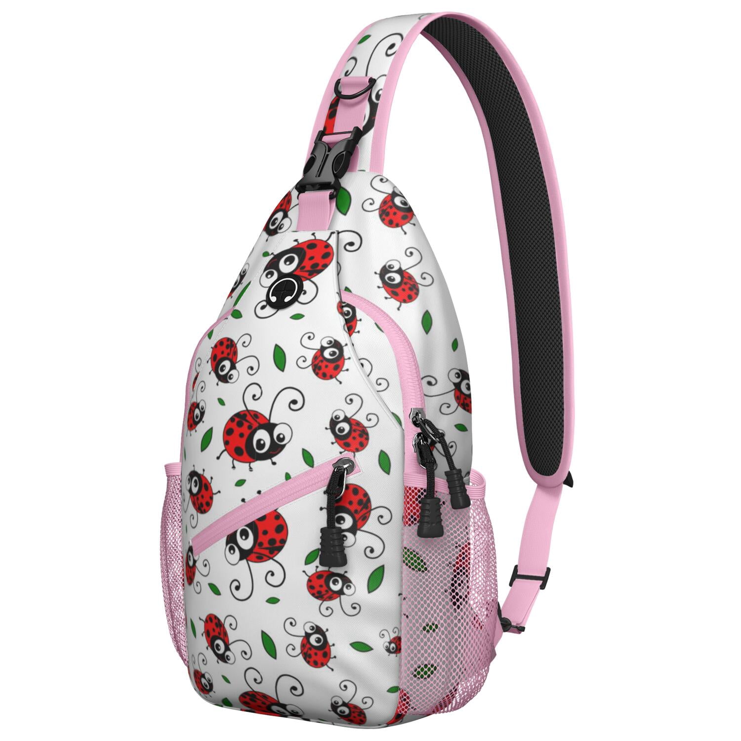 Nature Insect Ladybug Sling Backpack, Cute Ladybird Polka Dot Print ...
