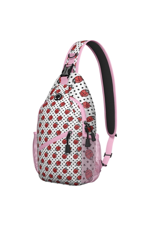 Nature Insect Ladybug Sling Backpack, Cute Ladybird Polka Dot Print Crossbody Bag, Garden Design for Travel and Outdoor Use