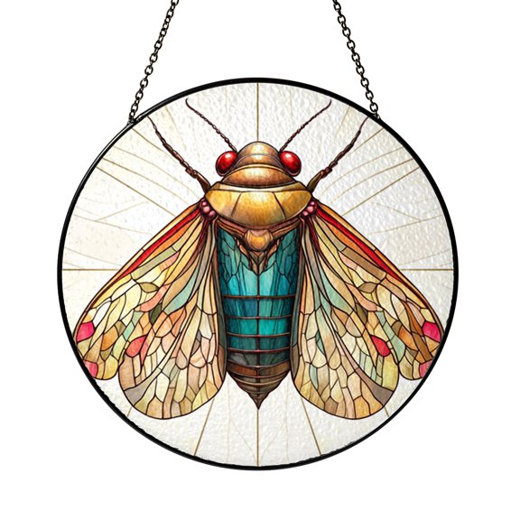 Nature Insect Stained Glass Style Panel – Circular Window Hanging