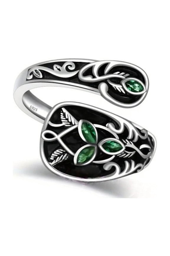 Nature Inspired Adjustable Leaves Shaped Rings Victorian Styles Green Stone Jewelry Art Nouveau Spoon Rings For Daily Use