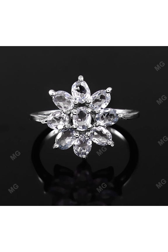 Nature-Inspired Aquamarine Engagement Ring – Sterling Silver Flower Petal Design with Diamond Cluster Blue Gemstone Romantic Floral Jewelry for Women Silver 4