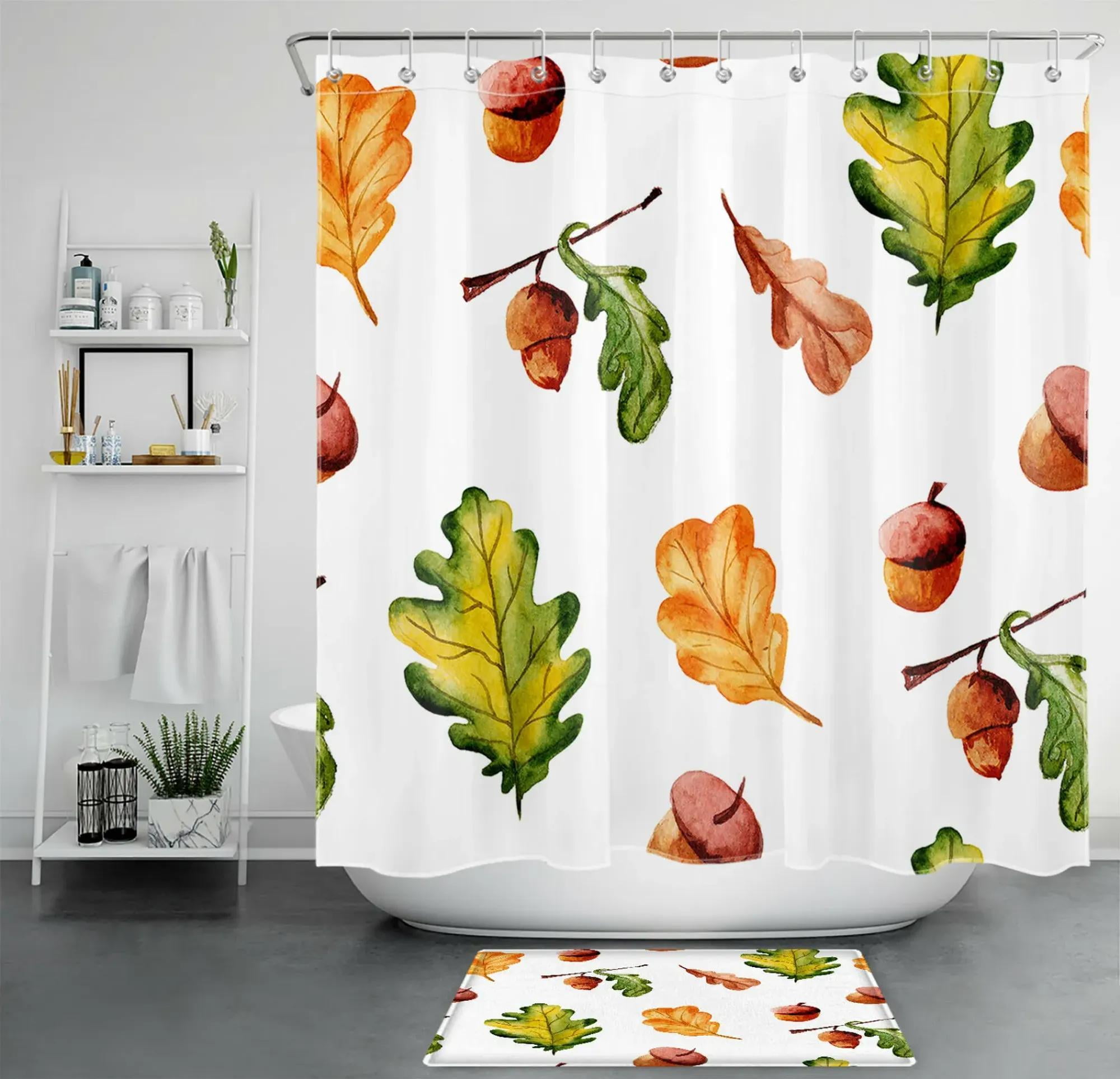 Nature-Inspired Bathroom Bliss: Oak Tree Shower Curtain Set with Green ...