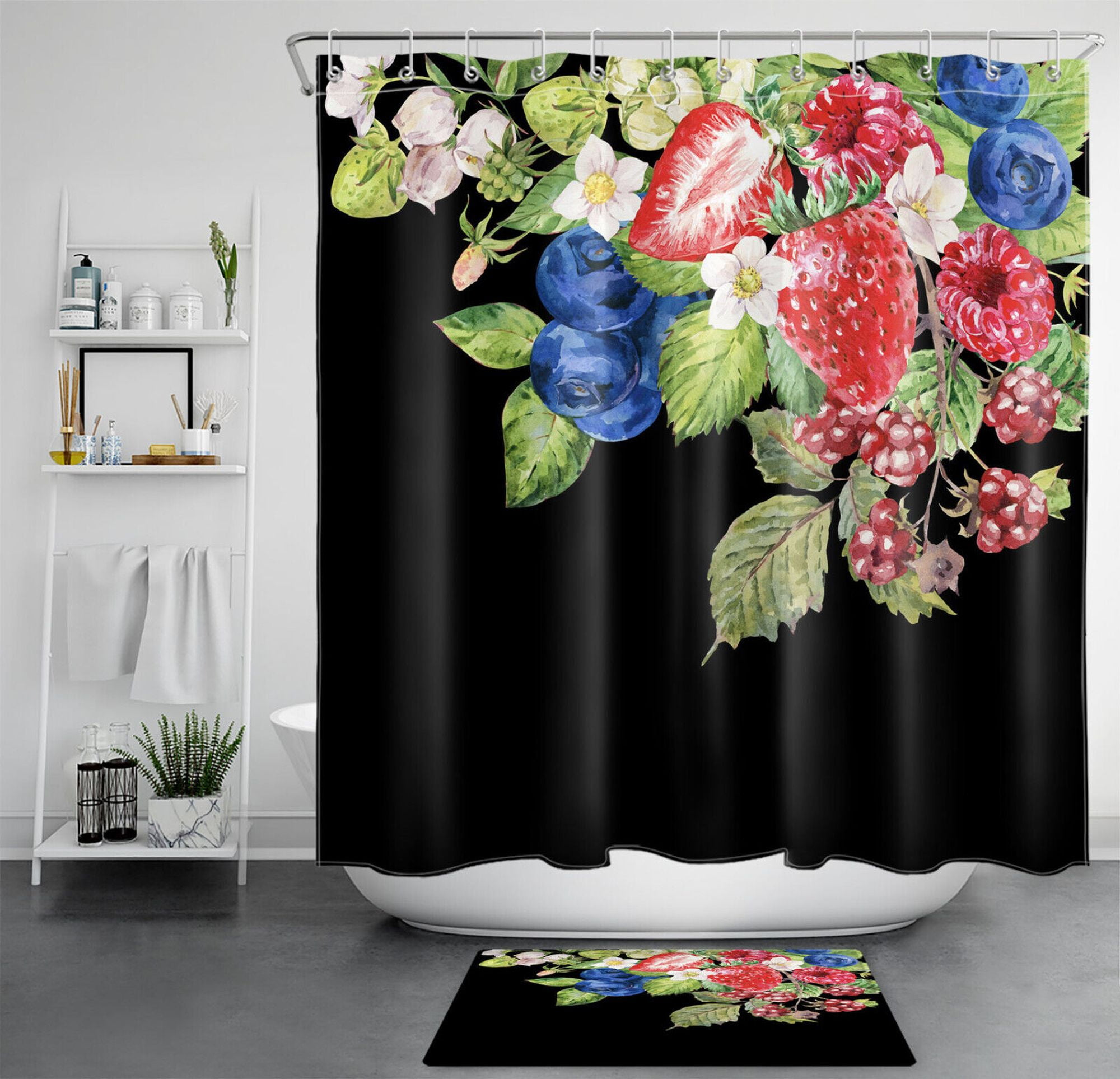 NatureInspired Berry Shower Curtain Set for Refreshing Bathrooms