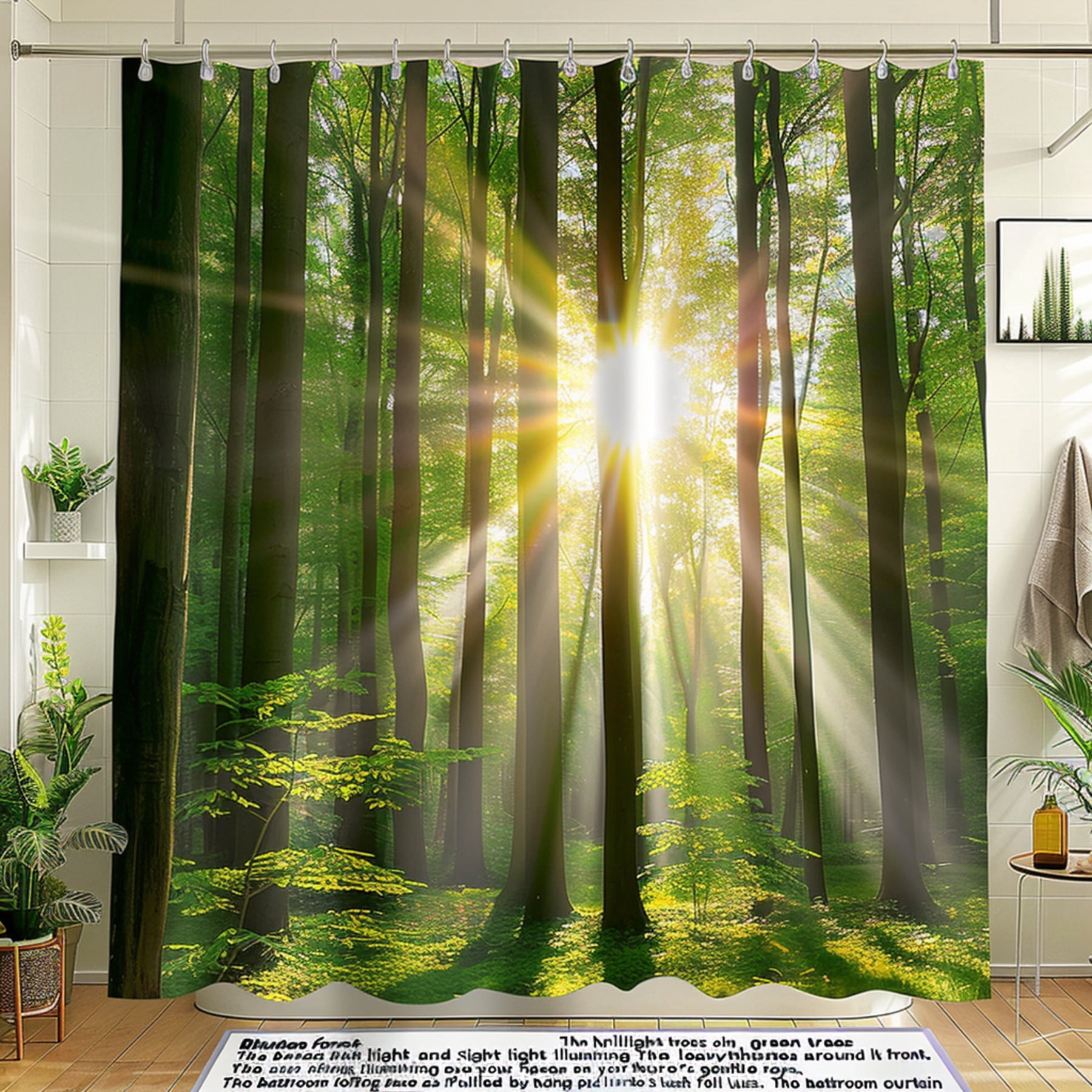 Nature Inspired Bhutan Forest Shower Curtain Green Trees Sunlight