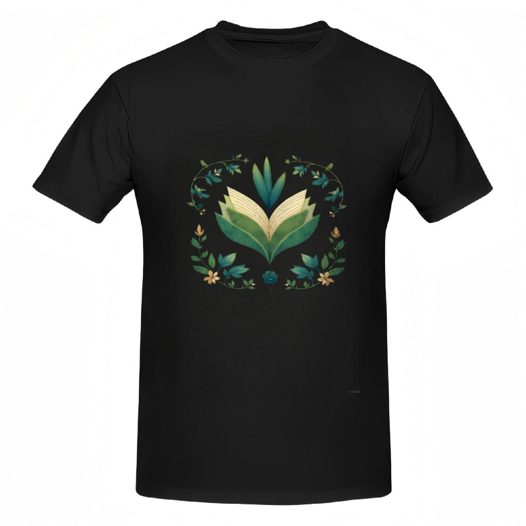 Nature-Inspired Cotton Short Sleeve T-Shirt with Colorful Book Design ...