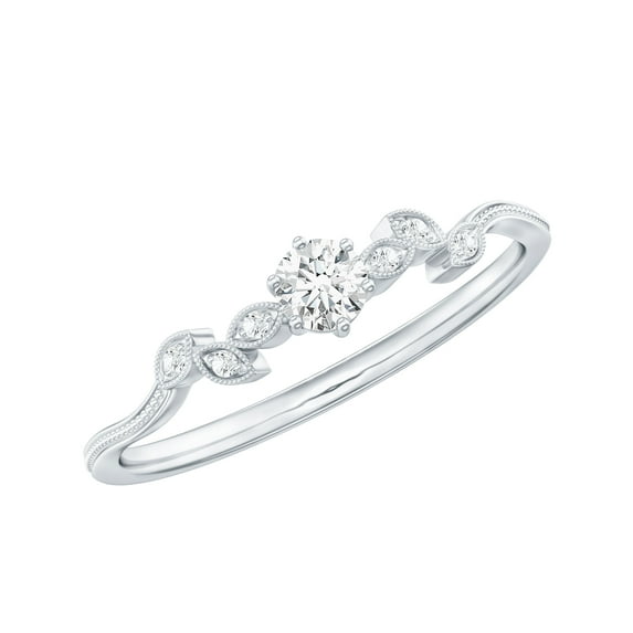 Rosec Jewels Nature Inspired Diamond Promising Ring for Women - 5 MM - EF-VS Quality, 14K White Gold, US 6.00