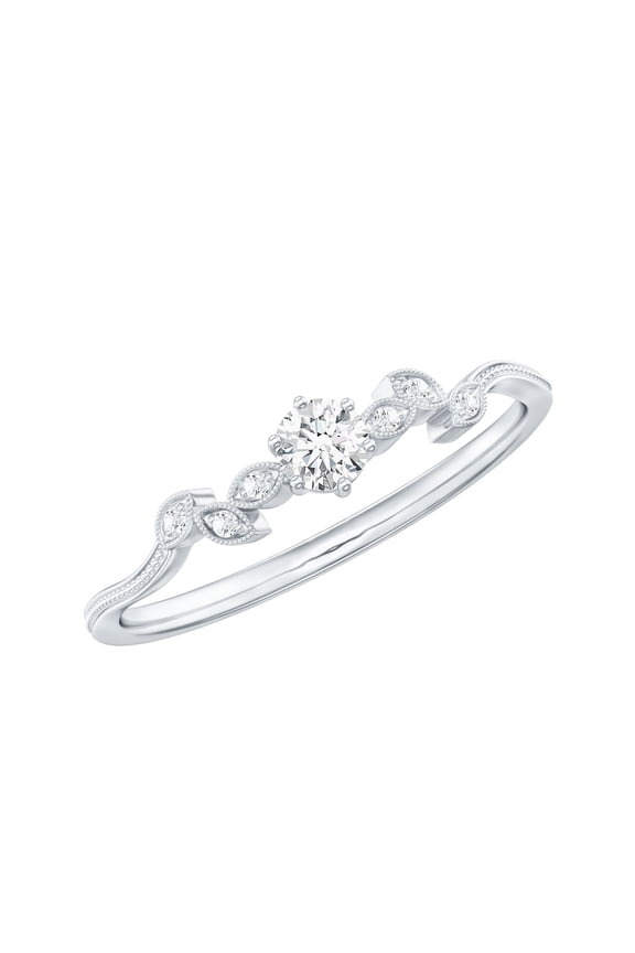 Nature Inspired Diamond Promising Ring for Women - 5 MM - EF-VS Quality, 14K White Gold, US 7.00