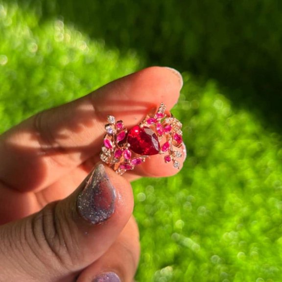 Nature Inspired Diamond and Ruby Engagement Ring in 925 Sterling Silver- Promise Ring Pink Gemstone Branch Bridal Ring Jewelry- July Birthstone