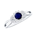 thumbnail image 1 of Rosec Jewels Real Blue Sapphire Flower Engagement Ring for Women - AAA Quality - Sapphire Diamond Ring - with Jewelry Box, 14K White Gold, US 4.00, 1 of 8