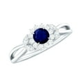 thumbnail image 1 of Rosec Jewels Real Blue Sapphire Flower Engagement Ring for Women - AAA Quality - Sapphire Moissanite Ring - with Jewelry Box, 18K White Gold, US 8.00, 1 of 9