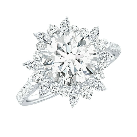 Rosec Jewels Certified Moissanite Cocktail Ring with Halo - Moissanite Ring for Women - D-VS1 Quality - with Jewelry Box, 14K White Gold, US 3.50