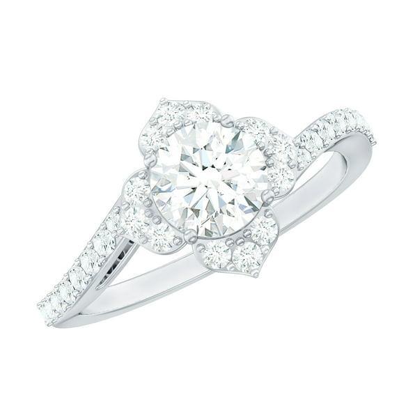 Rosec Jewels Nature Inspired Floral Engagement Ring for Women - Cubic Zirconia Bypass Ring, 10K White Gold, US 3.00