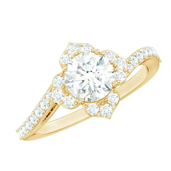 Rosec Jewels Nature Inspired Floral Engagement Ring for Women - Cubic Zirconia Bypass Ring, 18K Yellow Gold, US 11.00
