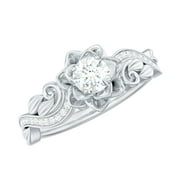 ROSEC JEWELS Nature Inspired Floral Engagement Ring with Moissanite (D-VS1 Quality), 925 Sterling Silver, US 4.00