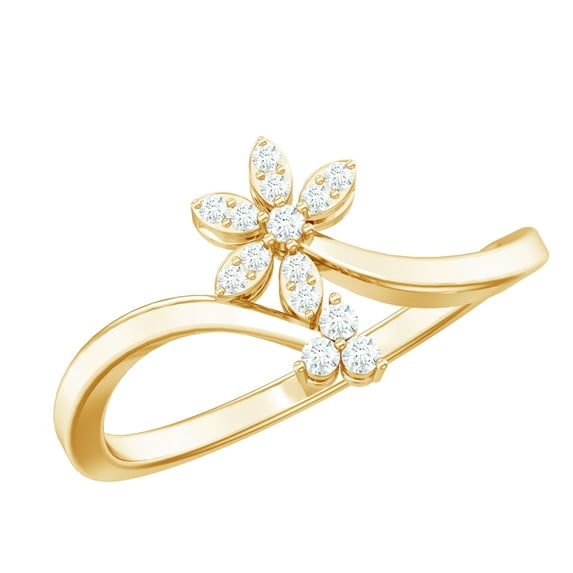 Rosec Jewels Natural Diamond Flower Promise Ring for Women - Commitment Ring - HI-SI Quality - Ready to Gift for Valentines Day, 14K Yellow Gold, US 7.00