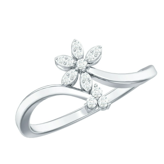 Rosec Jewels Natural Diamond Flower Promise Ring for Women - Commitment Ring - HI-SI Quality - Ready to Gift for Valentines Day, 18K White Gold, US 6.00