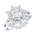 thumbnail image 1 of Rosec Jewels Certified Moissanite Flower Wedding Ring Set - D-VS1 Quality Statement Engagement Ring with Enhancer, 18K White Gold, US 8.50, 1 of 8