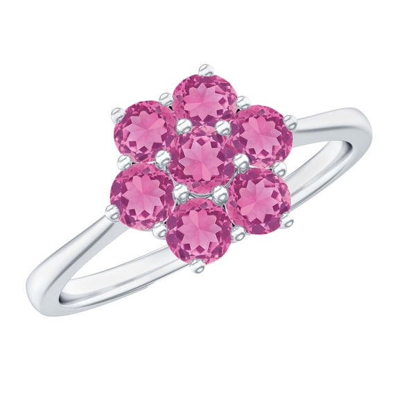 Rosec Jewels Nature Inspired Flower Cluster Ring, Pink Tourmaline Ring - AAA Quality, 10K White Gold, US 13.00