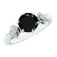 thumbnail image 1 of Rosec Jewels Nature Inspired Flower Ring - Real Black Spinel Solitaire Ring with Diamond - 7 mm, 925 Sterling Silver, US 3.50, 1 of 8