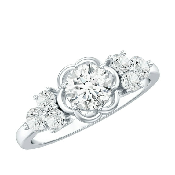 Rosec Jewels Nature Inspired Flower Ring for Women, Certified Moissanite Ring - D-VS1 Grade, 14K White Gold, US 8.00
