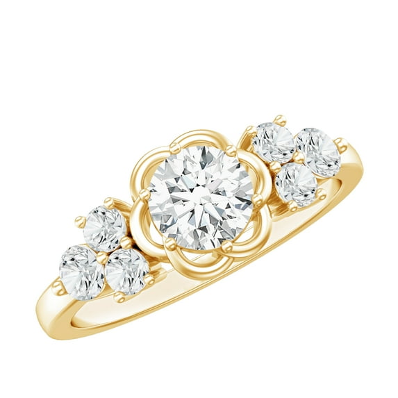 Rosec Jewels Nature Inspired Flower Ring for Women, Certified Moissanite Ring - D-VS1 Grade, 18K Yellow Gold, US 13.00