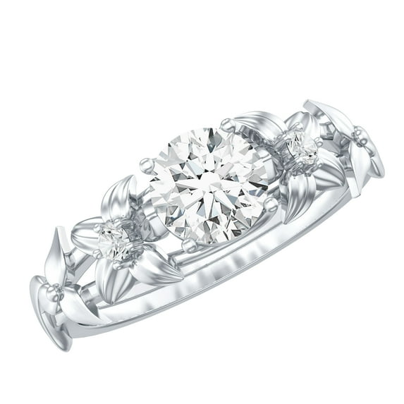 Rosec Jewels Nature Inspired Flower Ring for Women, Moissanite Solitaire Engagement Ring, 10K White Gold, US 11.00