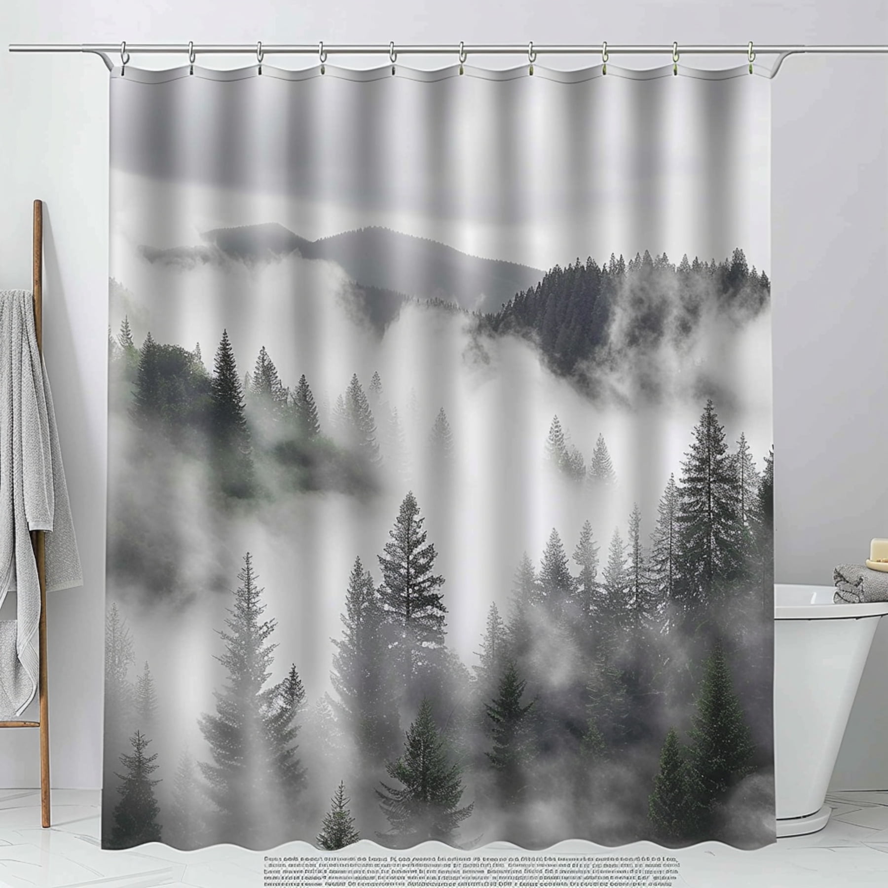 Nature Inspired Foggy Forest Shower Curtain Transform Your Bathroom with a Cozy Mountain View