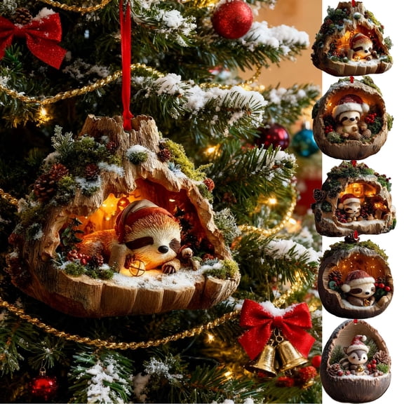 Nature-Inspired Forest Animal Pendant - Christmas Tree Hanging Ornament, Holiday Gift for Adults, Cute Animal Design, Durable Material, Rustic Festive Decor, 3.93in/10cm, J