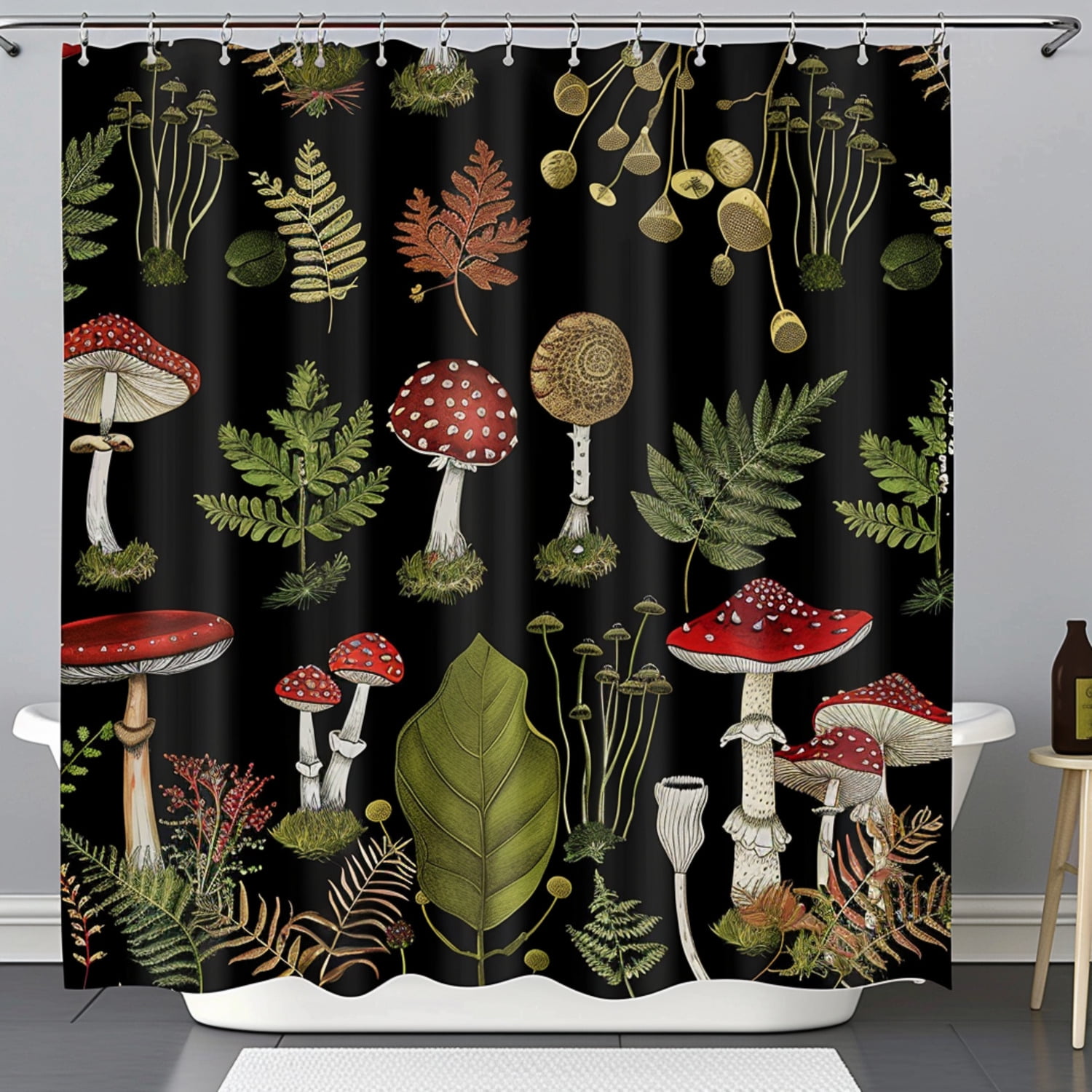 Nature-Inspired Forest Mycelium & Mushroom Shower Curtain Set Elegant ...