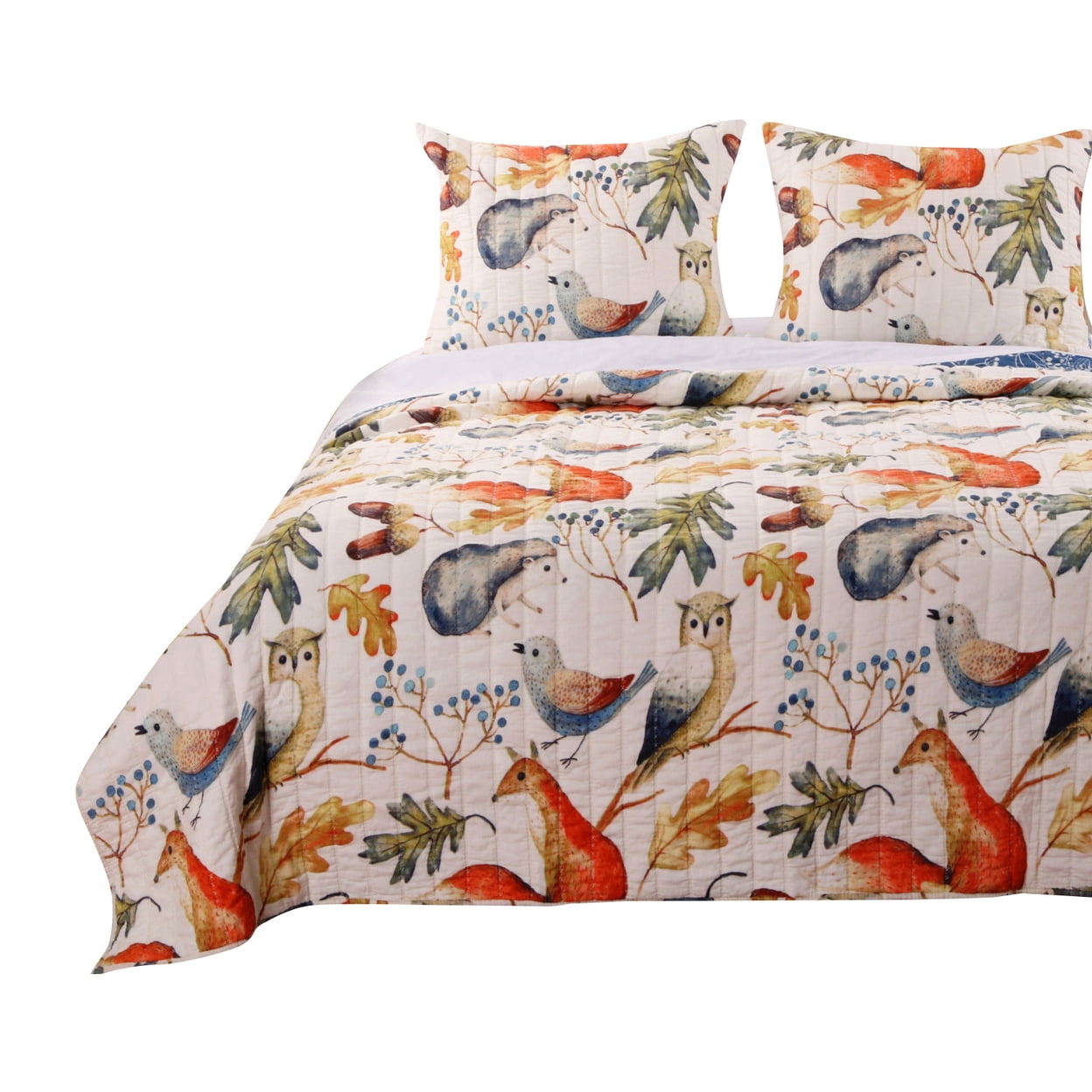 Forest Animals Reversible Full Microfiber Quilt Set in Blue