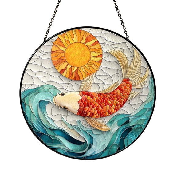 Nature Inspired Goldfish Stained Glass Window Panel