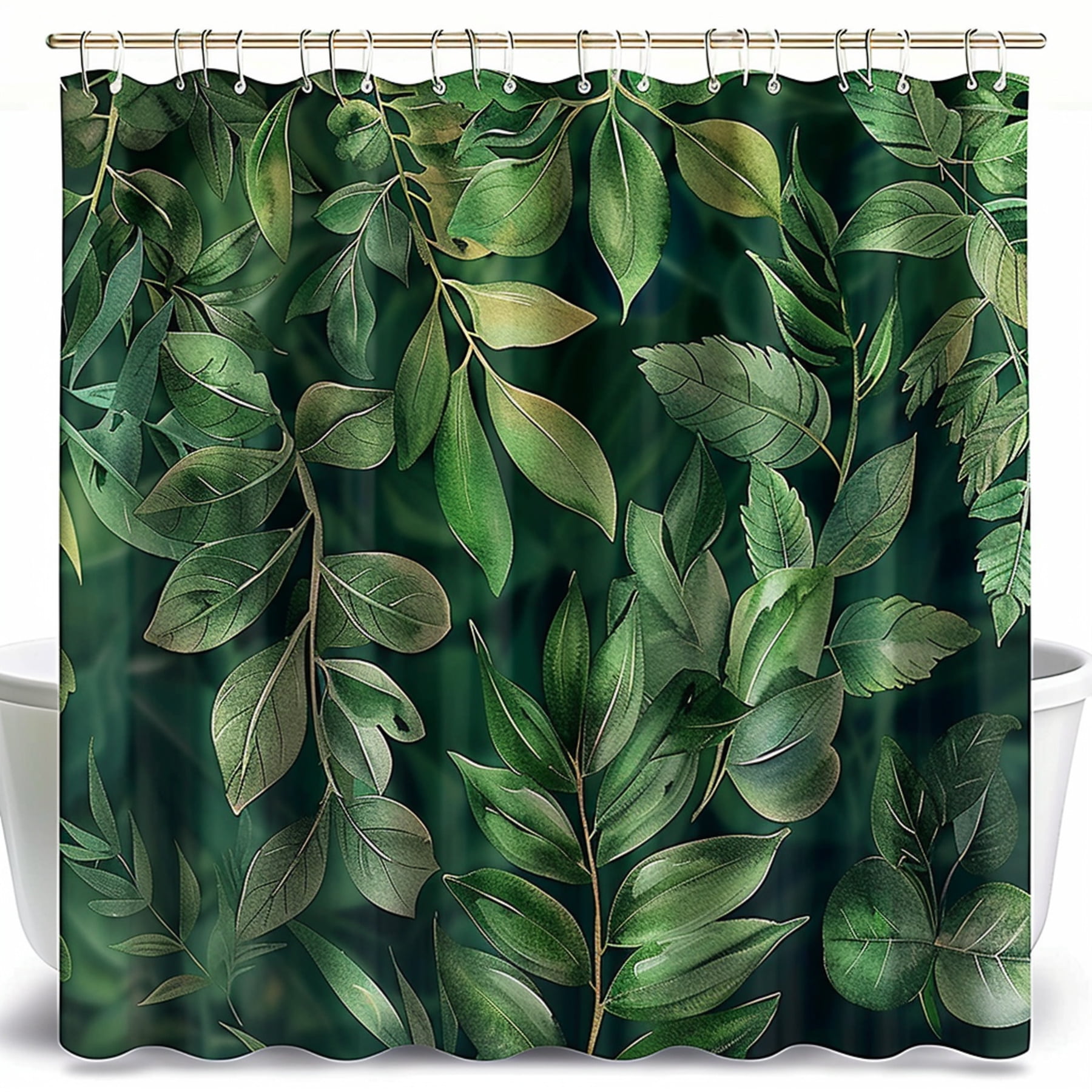 Nature Inspired Green Forest Shower Curtain Botanical Design Watercolor