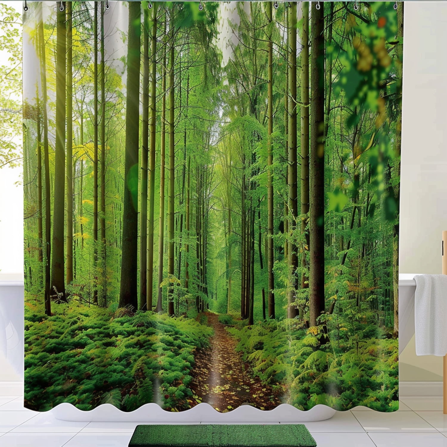 Nature-Inspired Green Forest Shower Curtain Set ed Floor Transform Your ...